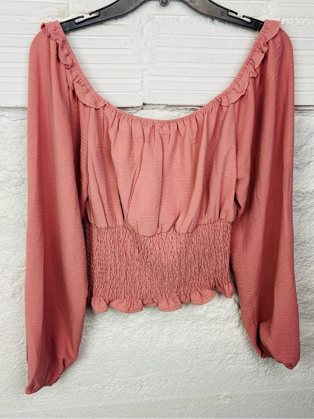 NWT Wildflowers Dusty Rose Smocked Ruffle Peasant Blouse size large - Picture 4 of 10